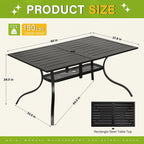 Table à manger rectangulaire en métal pour patio extérieur 60 x 37 avec trou pour parasol pour 6 personnes