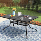 Table à manger rectangulaire en métal pour patio extérieur 60 x 37 avec trou pour parasol pour 6 personnes