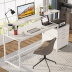 Bureau d'ordinateur 63 avec support d'écran, bureaux ergonomiques pour la maison avec tiroirs et classeur