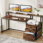 Bureau d'ordinateur 63 avec support d'écran, bureaux ergonomiques pour la maison avec tiroirs et classeur