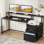 Bureau d'ordinateur 63 avec support d'écran, bureaux ergonomiques pour la maison avec tiroirs et classeur