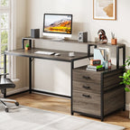 Bureau d'ordinateur 63 avec support d'écran, bureaux ergonomiques pour la maison avec tiroirs et classeur