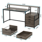 Bureau d'ordinateur 63 avec support d'écran, bureaux ergonomiques pour la maison avec tiroirs et classeur