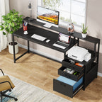Bureau d'ordinateur 63 avec support d'écran, bureaux ergonomiques pour la maison avec tiroirs et classeur