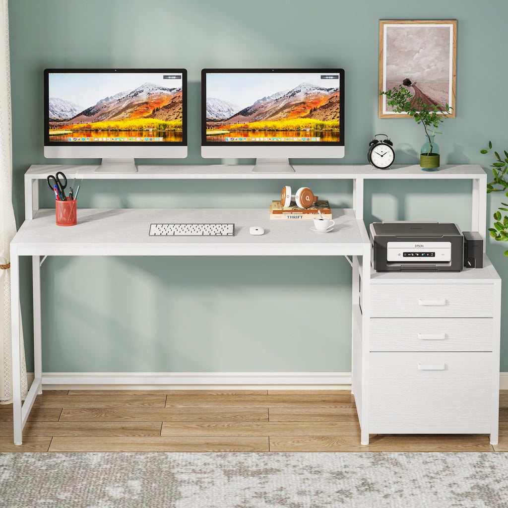 Bureau d'ordinateur 63 avec support d'écran, bureaux ergonomiques pour la maison avec tiroirs et classeur