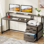 Bureau d'ordinateur 63 avec support d'écran, bureaux ergonomiques pour la maison avec tiroirs et classeur