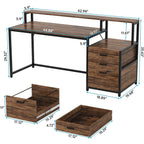Bureau d'ordinateur 63 avec support d'écran, bureaux ergonomiques pour la maison avec tiroirs et classeur