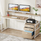 Bureau d'ordinateur 63 avec support d'écran, bureaux ergonomiques pour la maison avec tiroirs et classeur