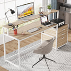 Bureau d'ordinateur 63 avec support d'écran, bureaux ergonomiques pour la maison avec tiroirs et classeur
