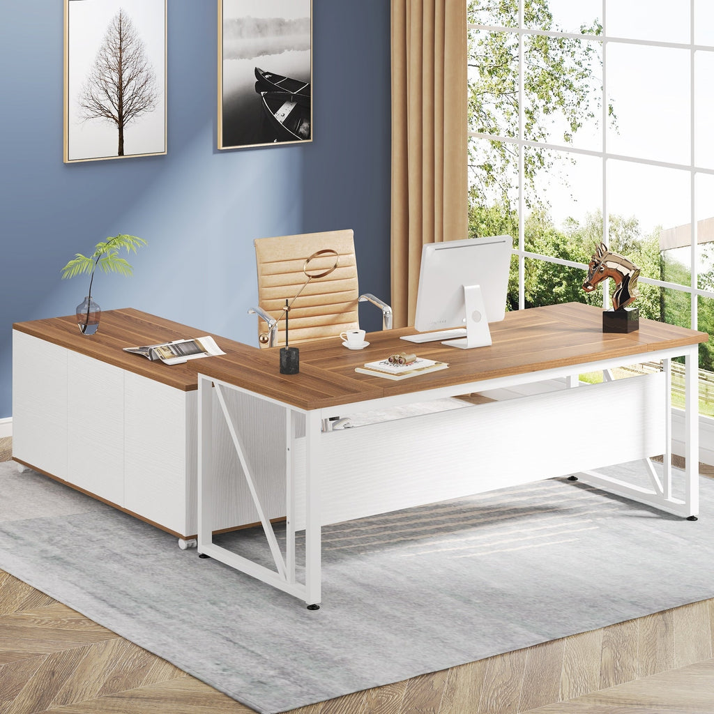 Bureau d'ordinateur en L de 63 pouces avec classeur latéral de 47 pouces, ensemble de bureau exécutif pour la maison