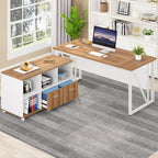 Bureau d'ordinateur en L de 63 pouces avec classeur latéral de 47 pouces, ensemble de bureau exécutif pour la maison