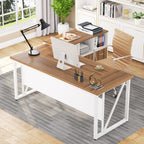Bureau d'ordinateur en L de 63 pouces avec classeur latéral de 47 pouces, ensemble de bureau exécutif pour la maison