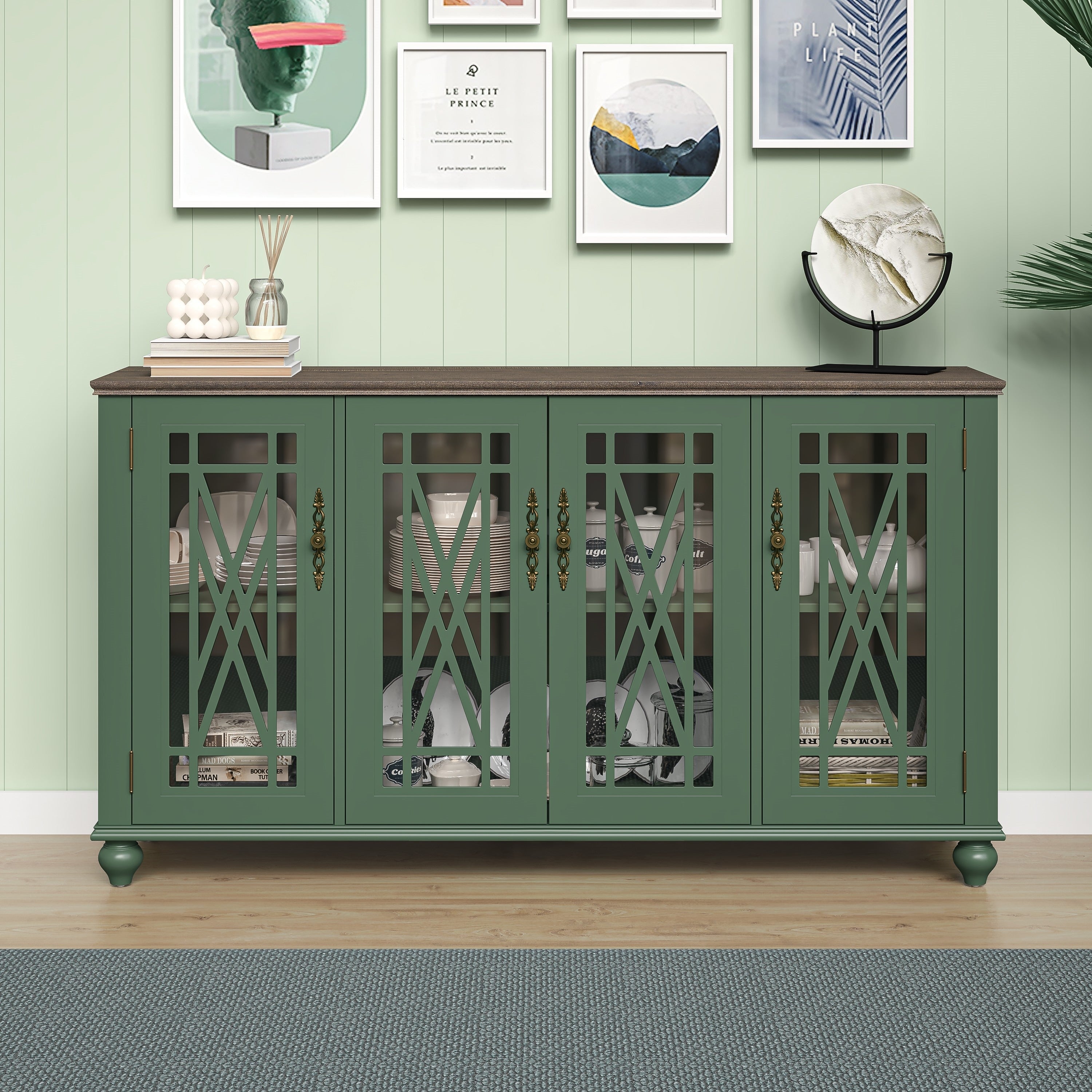 Buffet d'appoint de cuisine en bois de style vintage de 63 po de largeur