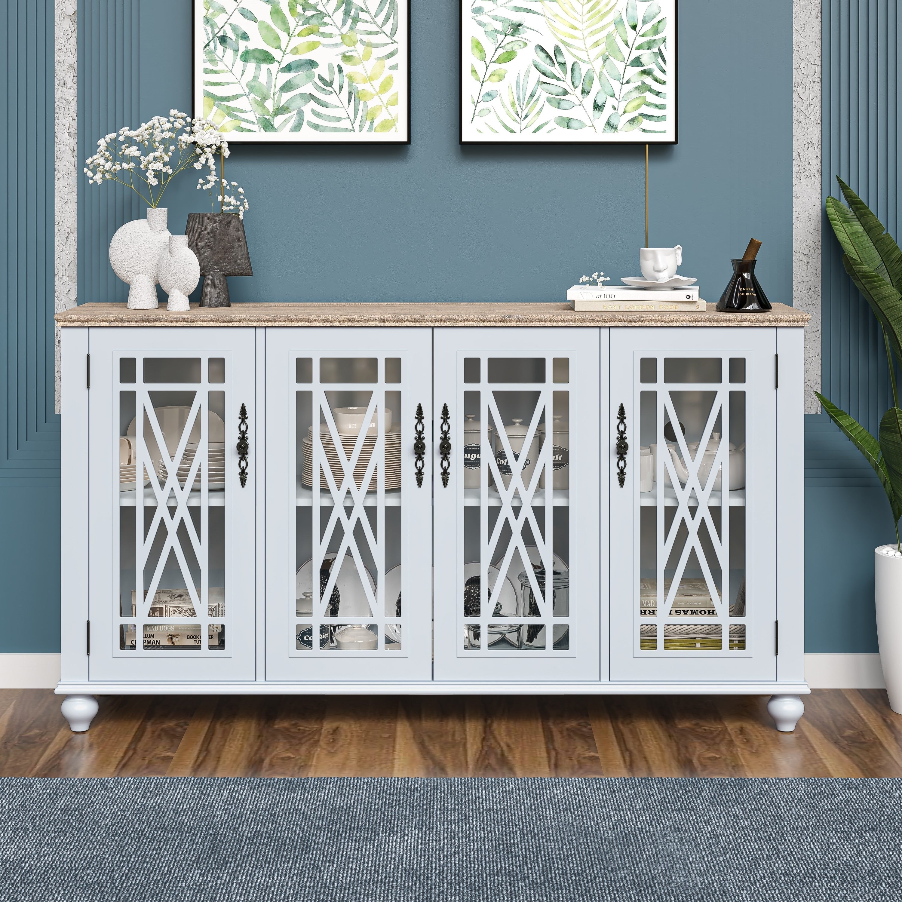 Buffet d'appoint de cuisine en bois de style vintage de 63 po de largeur