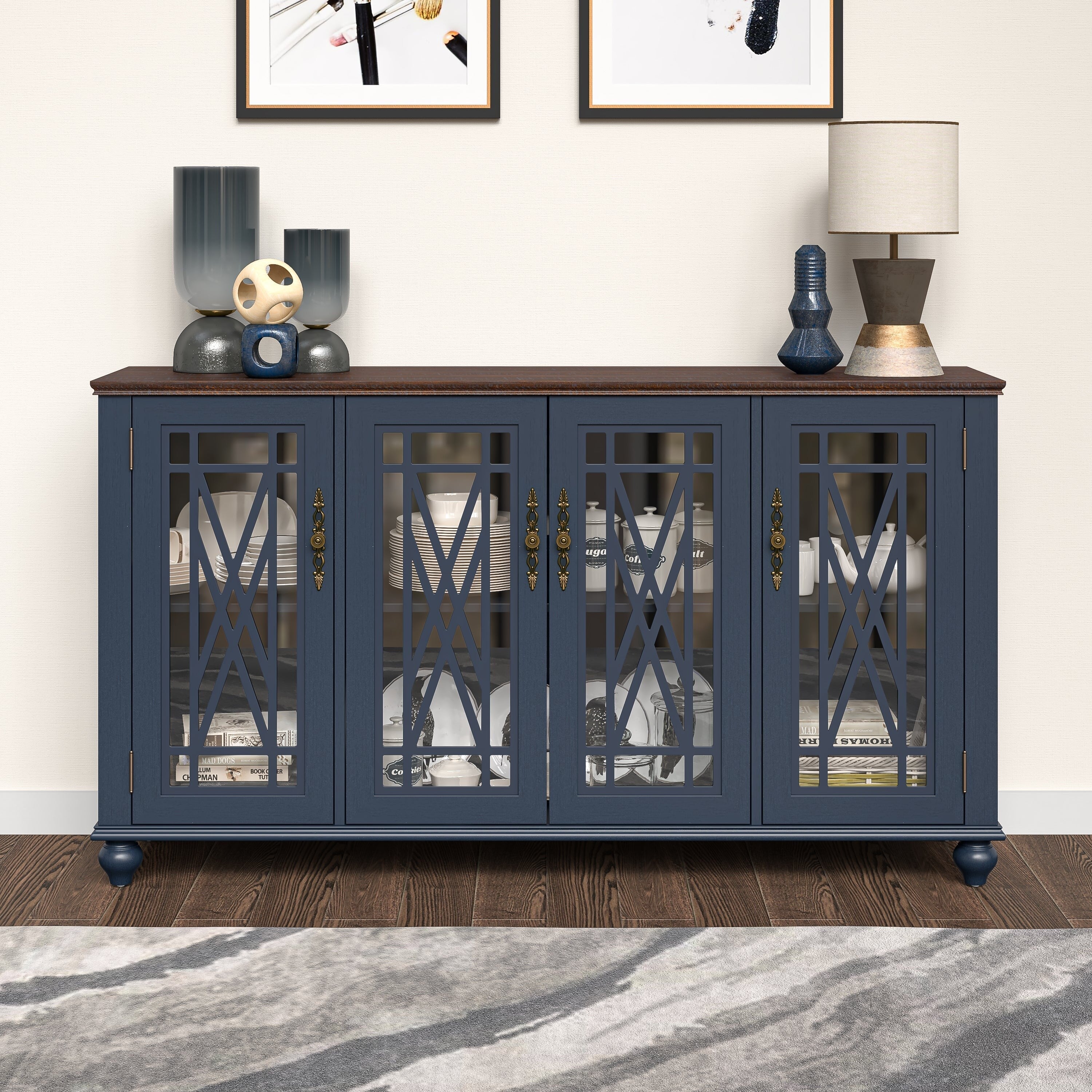 Buffet d'appoint de cuisine en bois de style vintage de 63 po de largeur