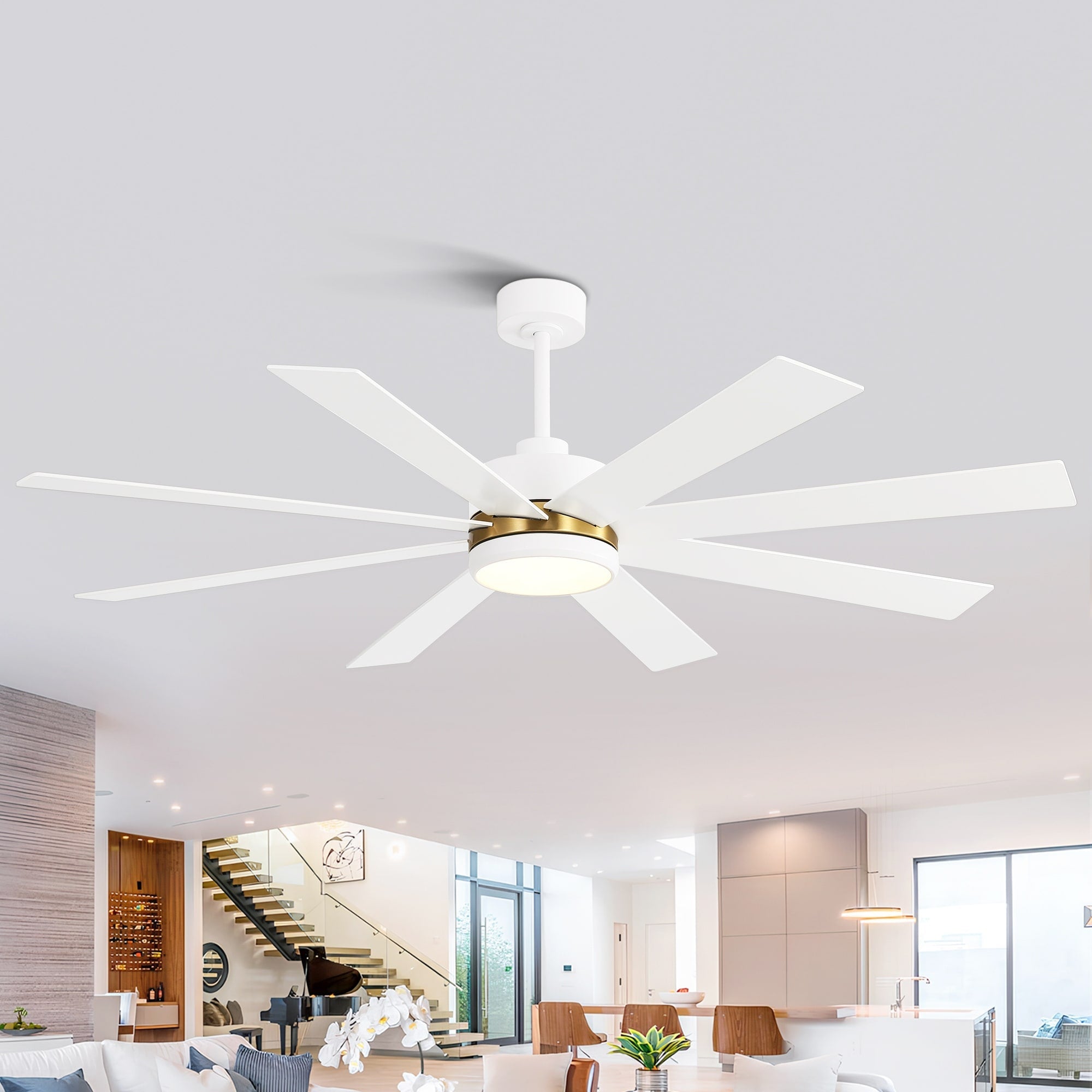 Ventilateur de plafond LED noir à 8 pales de 65 pouces avec éclairage et télécommande