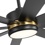 Ventilateur de plafond LED noir à 8 pales de 65 pouces avec éclairage et télécommande
