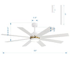Ventilateur de plafond LED noir à 8 pales de 65 pouces avec éclairage et télécommande