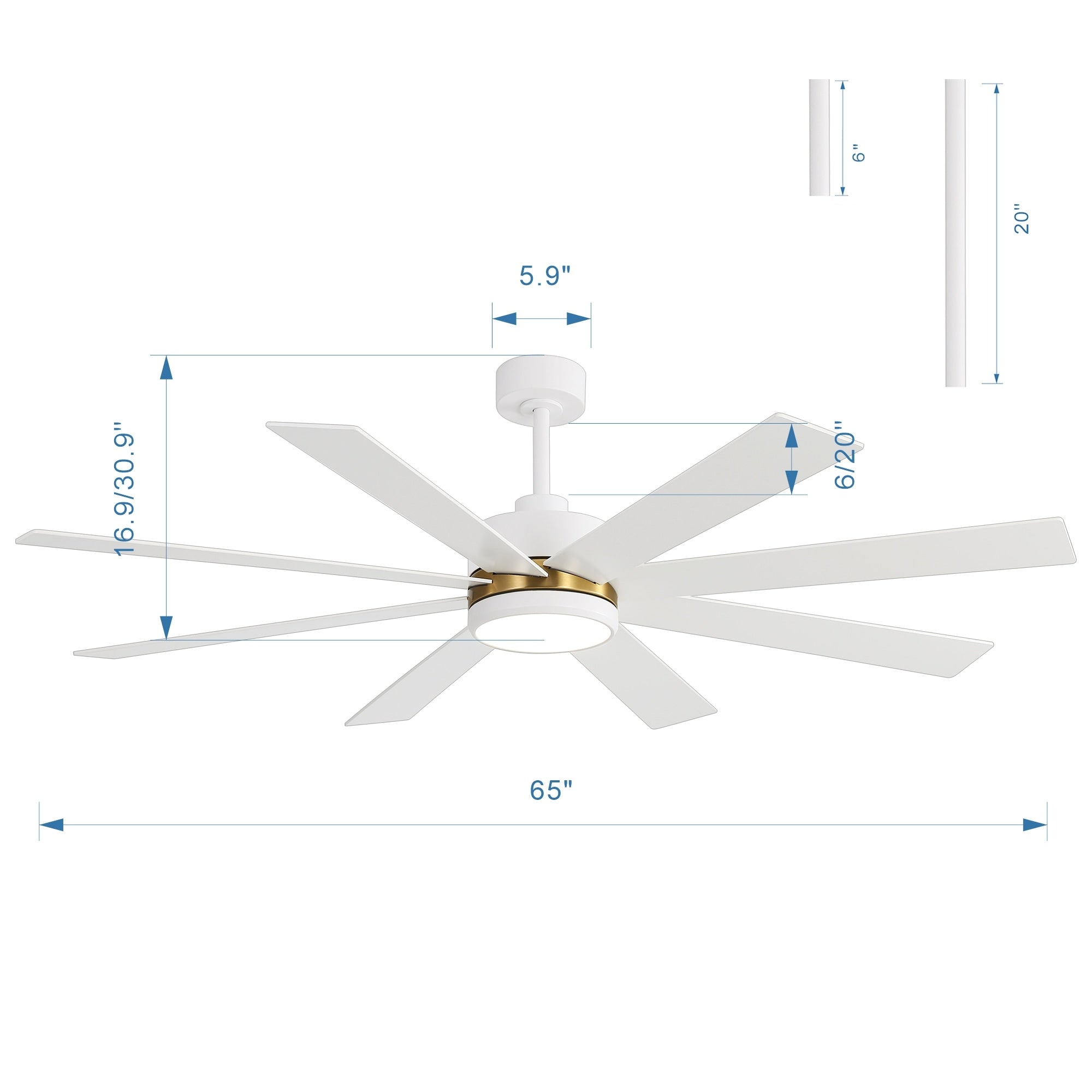 Ventilateur de plafond LED noir à 8 pales de 65 pouces avec éclairage et télécommande
