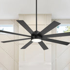Ventilateur de plafond LED noir à 8 pales de 65 pouces avec éclairage et télécommande