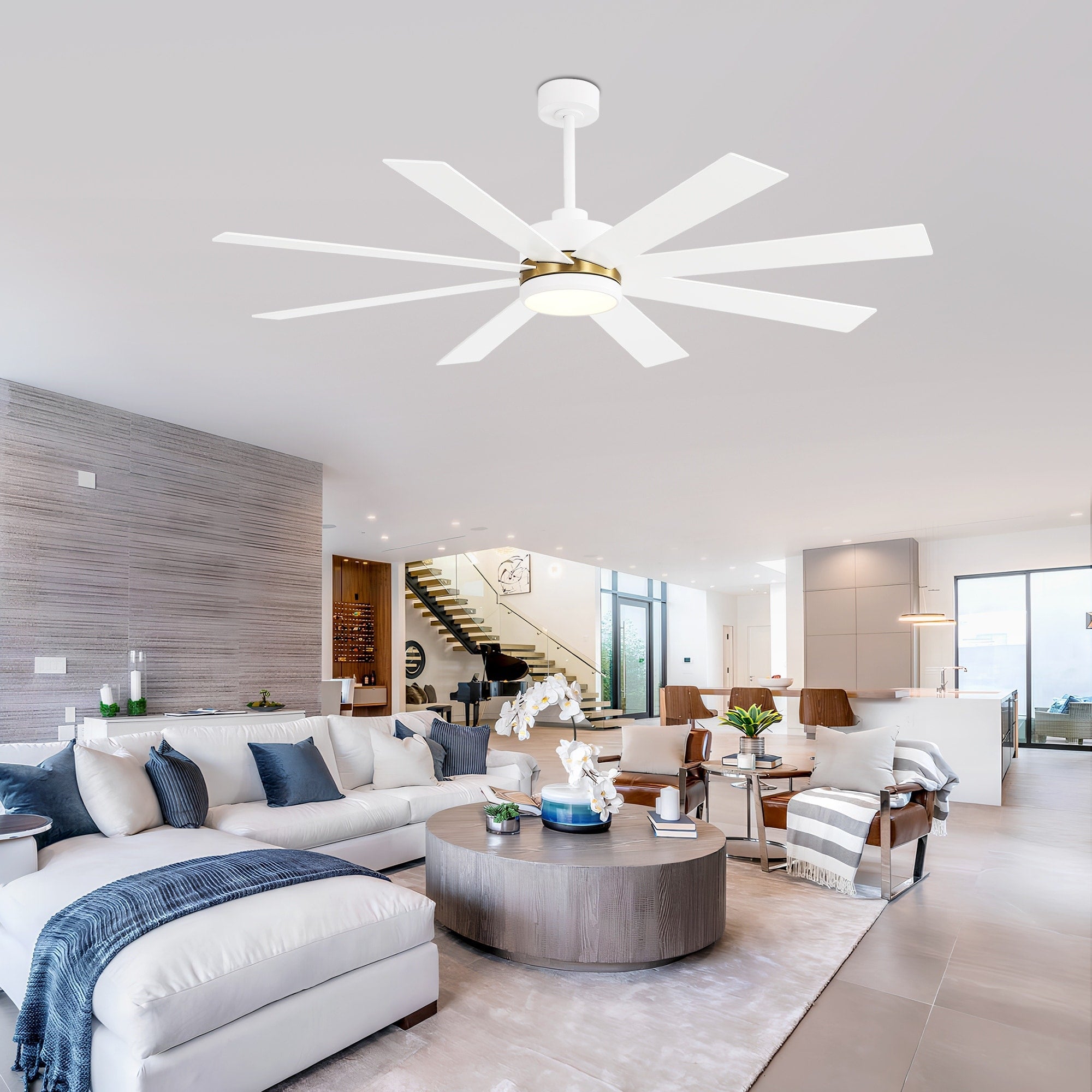 Ventilateur de plafond LED noir à 8 pales de 65 pouces avec éclairage et télécommande