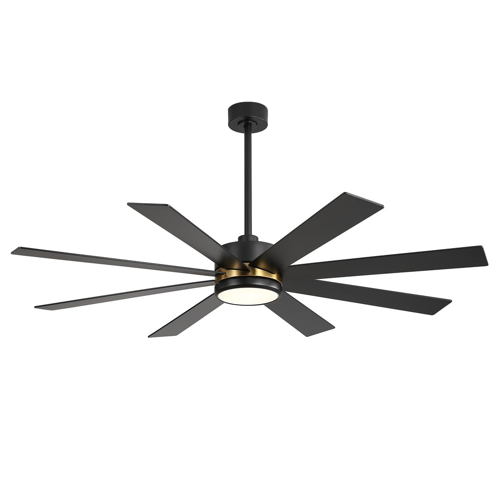 Ventilateur de plafond LED noir à 8 pales de 65 pouces avec éclairage et télécommande