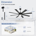 Ventilateur de plafond LED noir à 8 pales de 65 pouces avec éclairage et télécommande