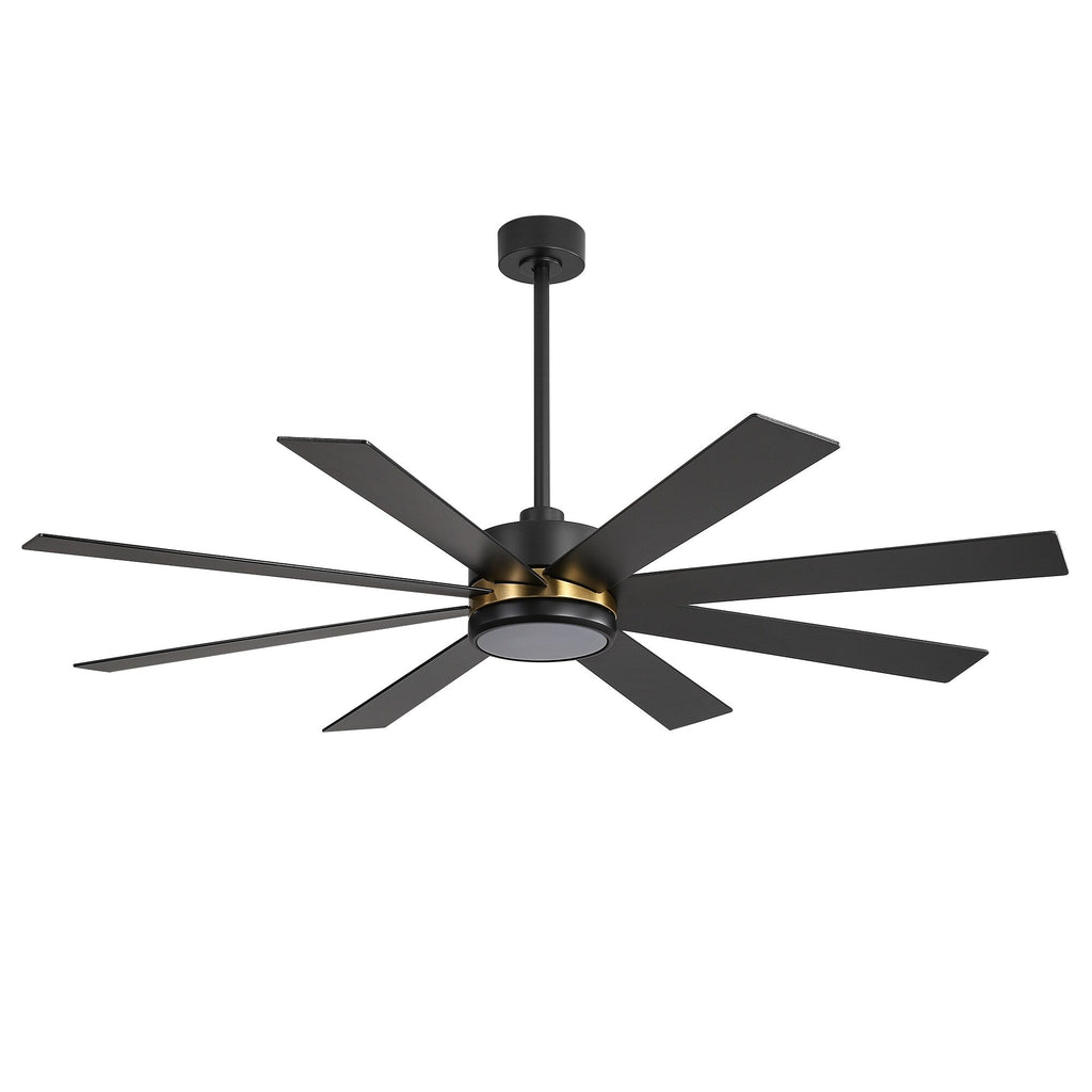 Ventilateur de plafond LED noir à 8 pales de 65 pouces avec éclairage et télécommande