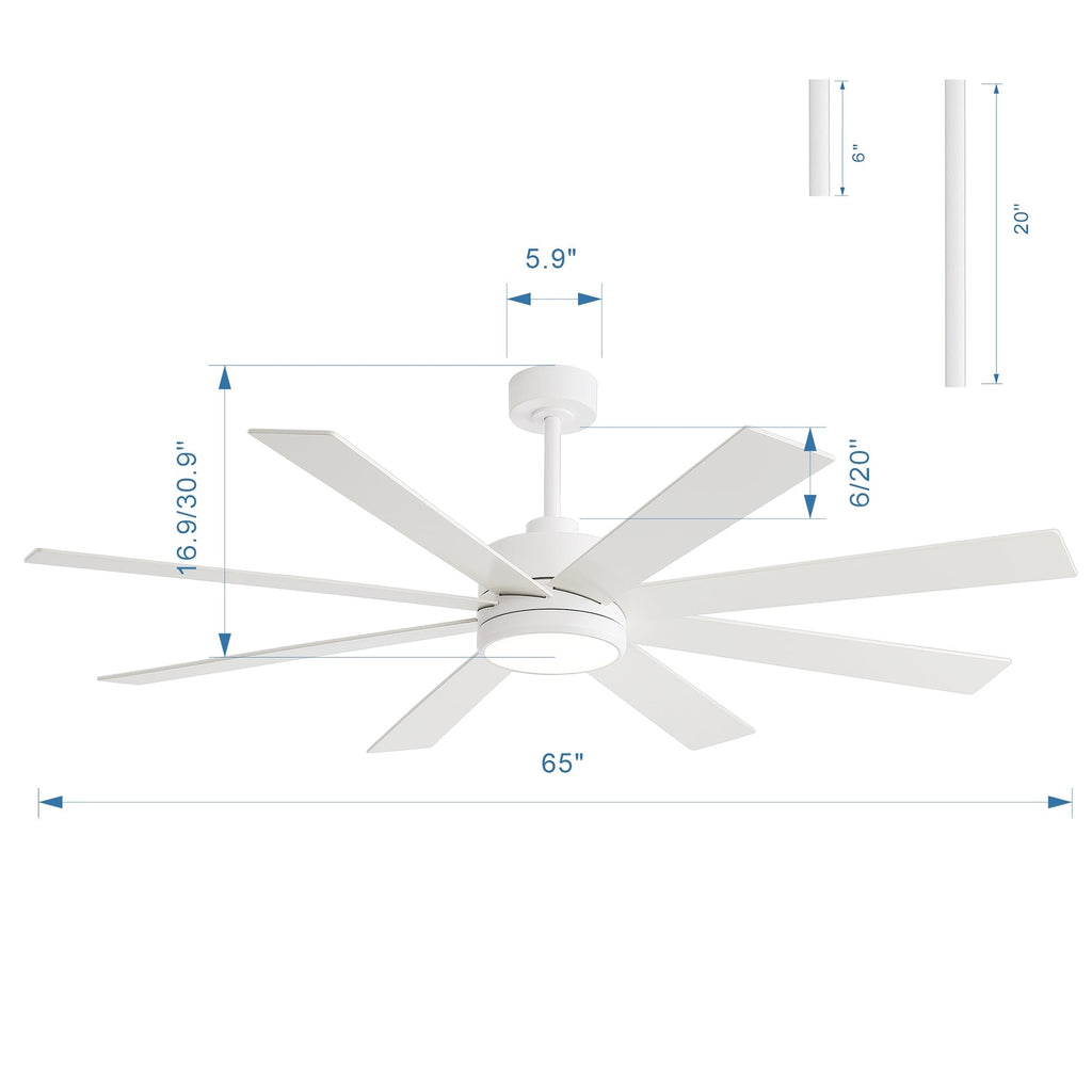 Ventilateur de plafond LED noir à 8 pales de 65 pouces avec éclairage et télécommande