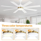 Ventilateur de plafond LED noir à 8 pales de 65 pouces avec éclairage et télécommande