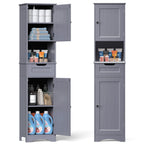 Armoire à linge étroite de salle de bain de 67 po de hauteur, meuble de rangement autoportant en bois massif à 5 niveaux