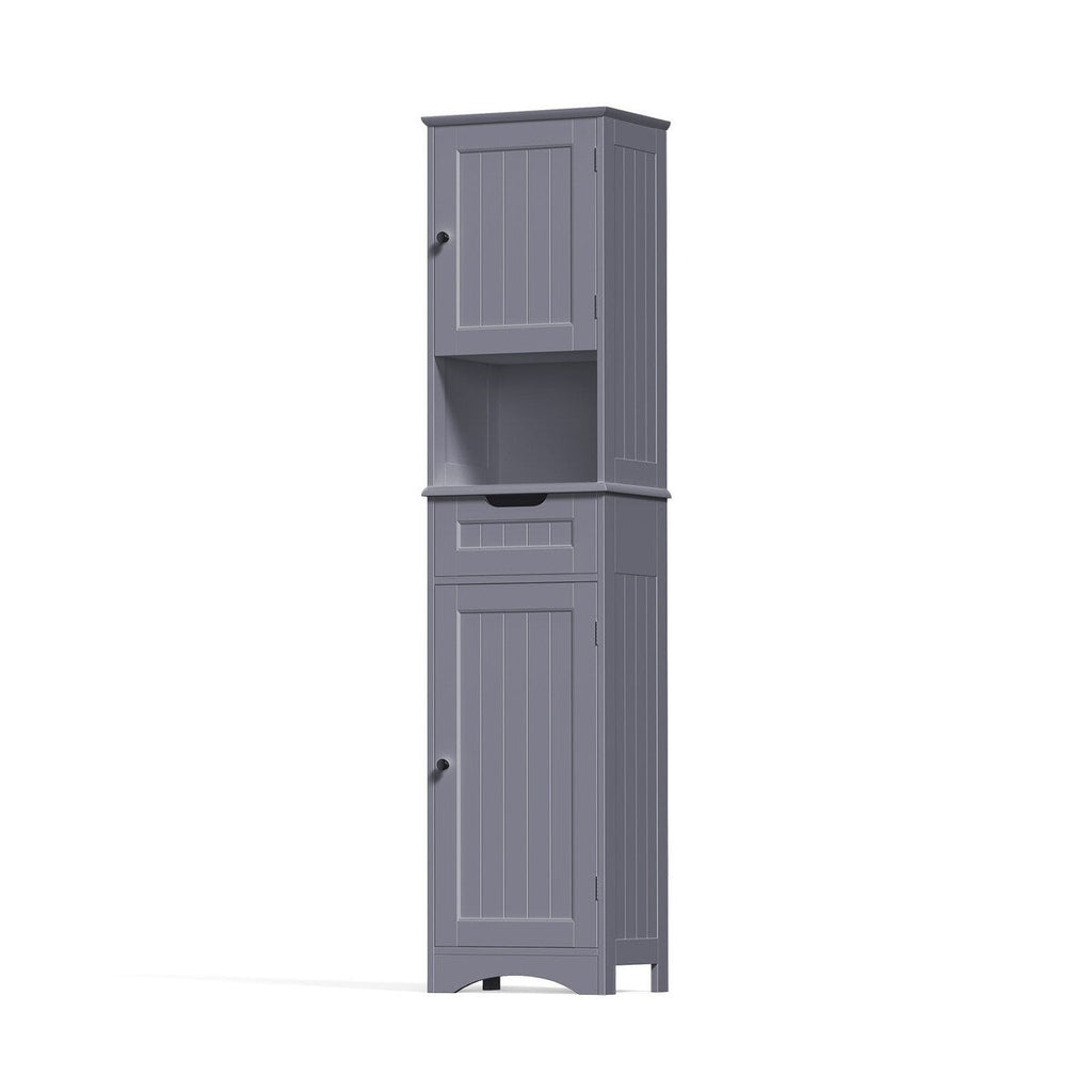 Armoire à linge étroite de salle de bain de 67 po de hauteur, meuble de rangement autoportant en bois massif à 5 niveaux
