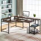Bureau en L avec étagère pour écran, bureau d'angle réversible pour bureau à domicile 69