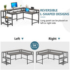 Bureau en L avec étagère pour écran, bureau d'angle réversible pour bureau à domicile 69