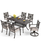 Ensemble de salle à manger de patio en aluminium moulé de 7 pièces de MAISON ARTS avec table rectangulaire extensible et 6 chaises en aluminium moulé