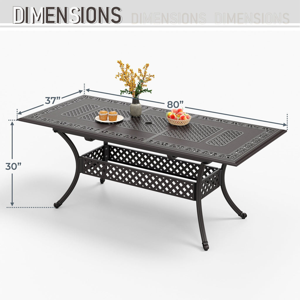 Ensemble de salle à manger de patio en aluminium moulé de 7 pièces de MAISON ARTS avec table rectangulaire extensible et 6 chaises en aluminium moulé