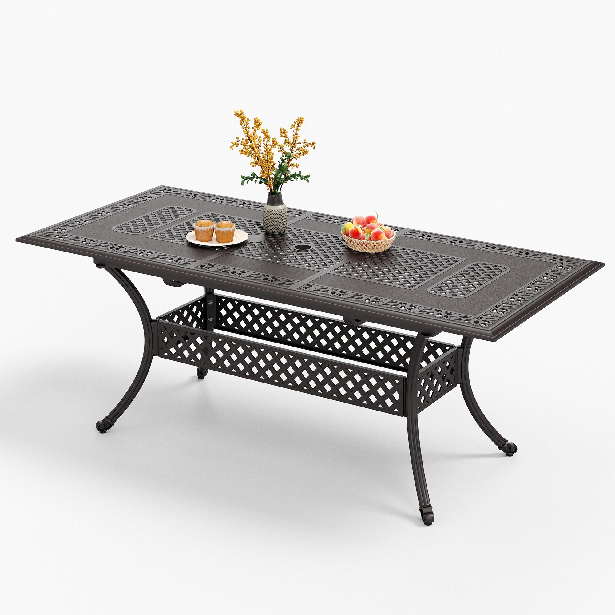 Ensemble de salle à manger de patio en aluminium moulé de 7 pièces de MAISON ARTS avec table rectangulaire extensible et 6 chaises en aluminium moulé