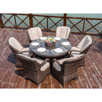 Ensemble de salle à manger rond en rotin et osier pour patio extérieur 7 pièces avec coussins par Moda Furnishings