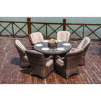 Ensemble de salle à manger rond en rotin et osier pour patio extérieur 7 pièces avec coussins par Moda Furnishings