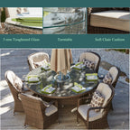 Ensemble de salle à manger rond en rotin et osier pour patio extérieur 7 pièces avec coussins par Moda Furnishings