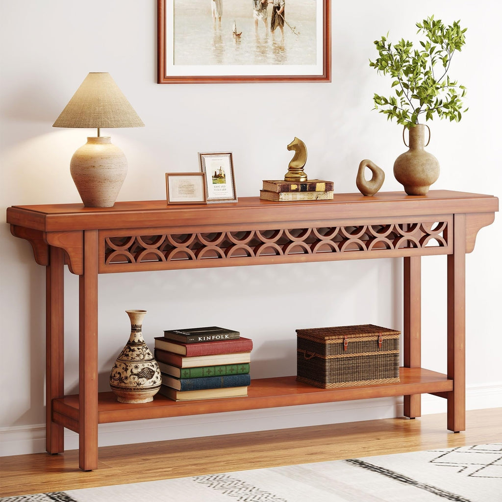 Table console longue en bois massif de style ferme de 70,8 pouces, table de canapé