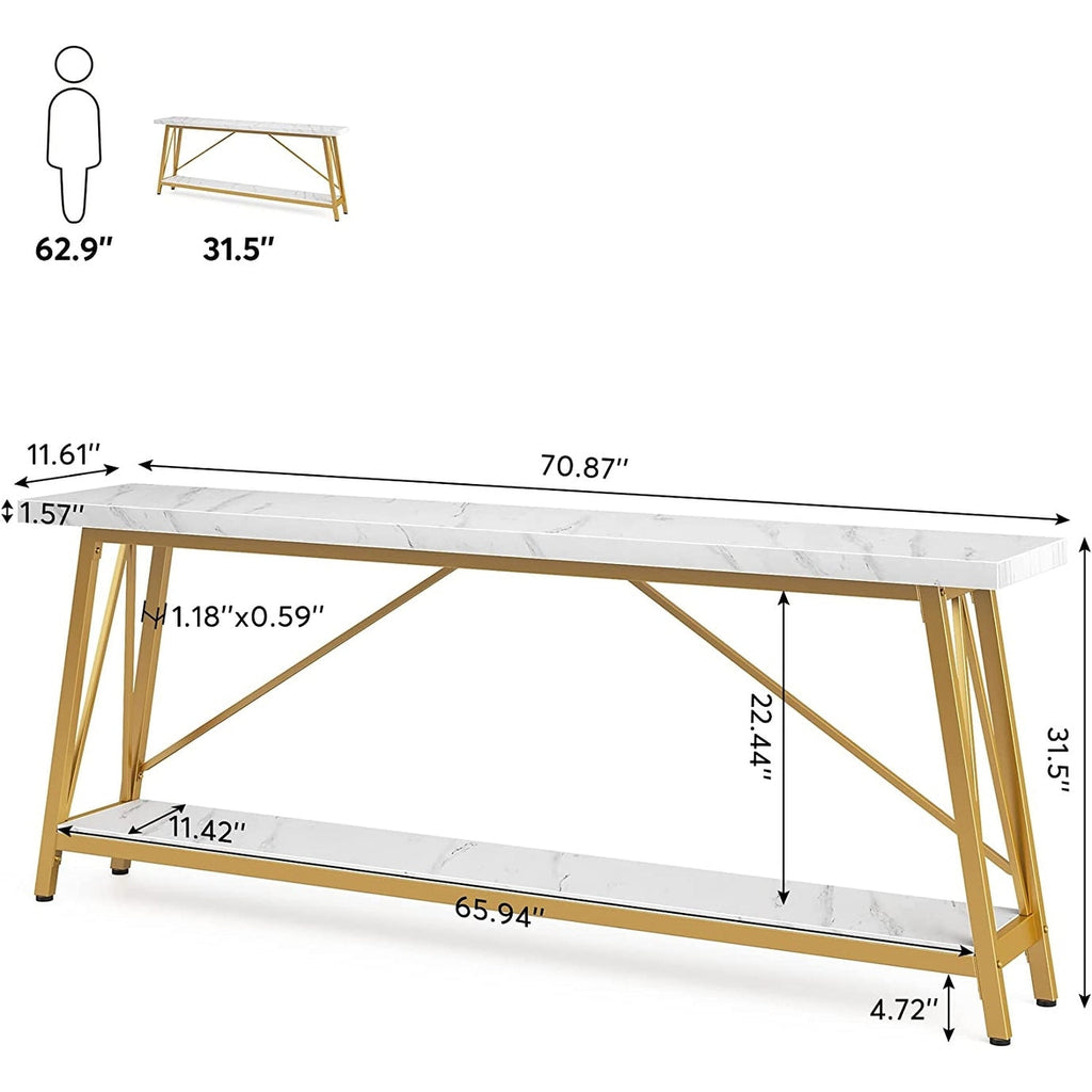 Table console d'entrée de style industriel extra-longue de 70,9 pouces