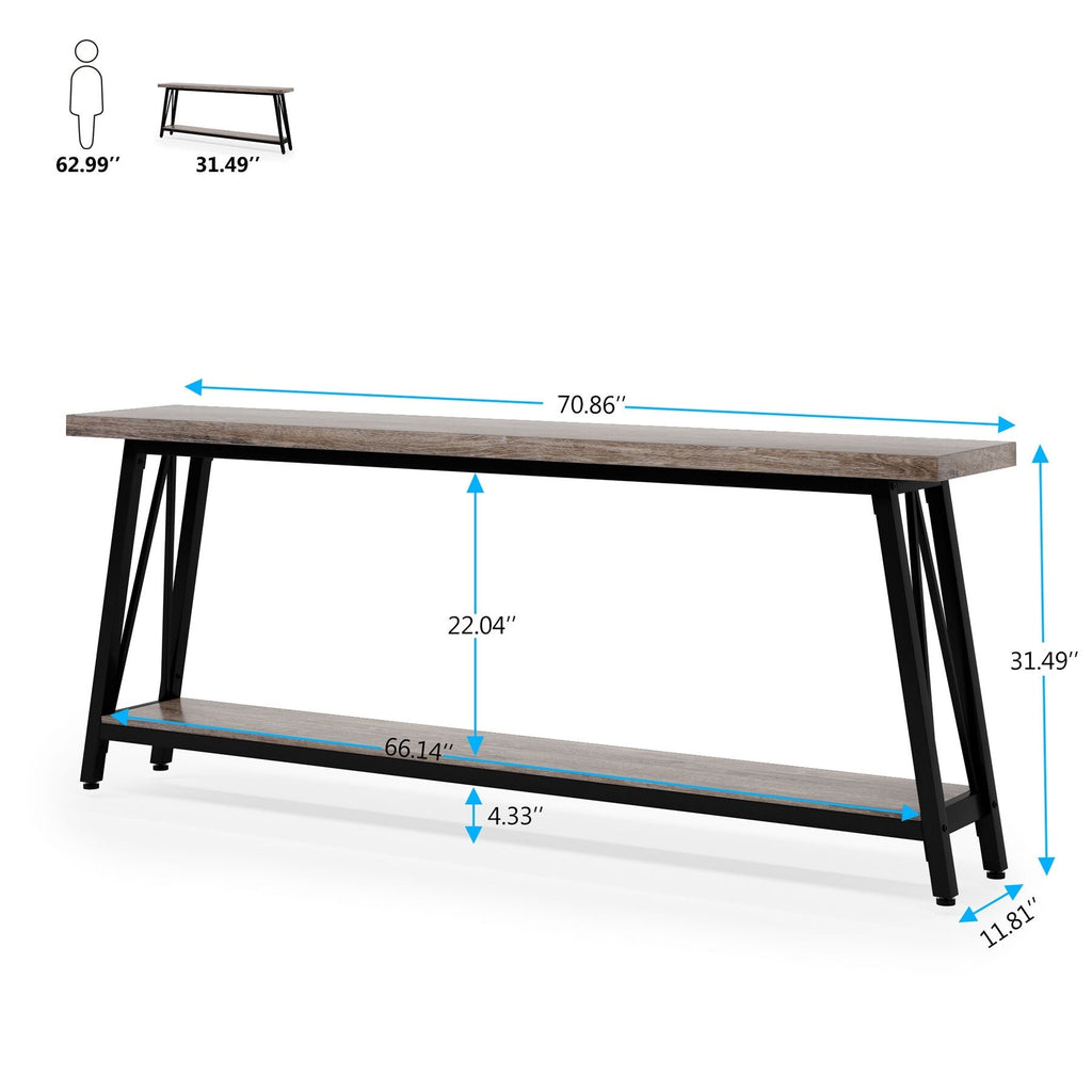 Table console d'entrée de style industriel extra-longue de 70,9 pouces