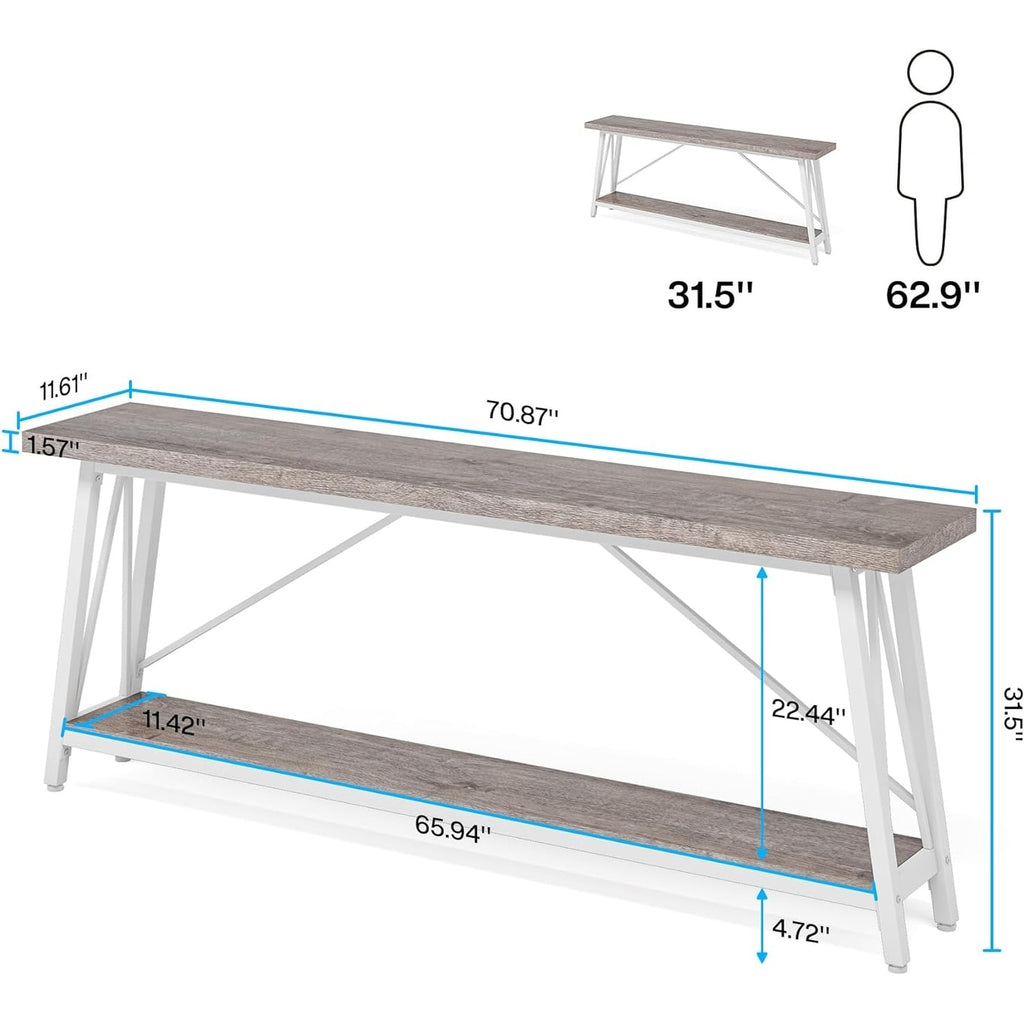Table console d'entrée de style industriel extra-longue de 70,9 pouces