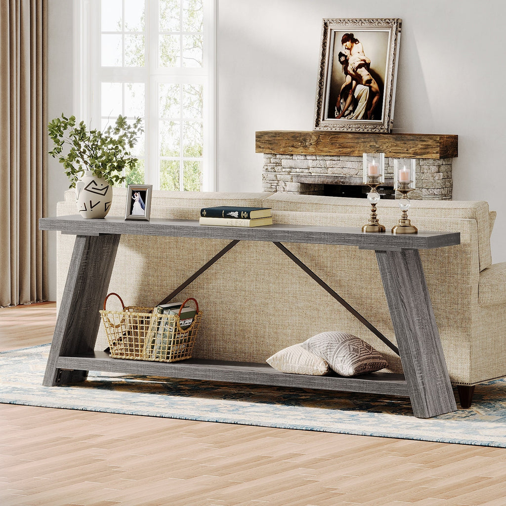 Table console en bois rustique de 70,9 pouces de long avec étagère de rangement