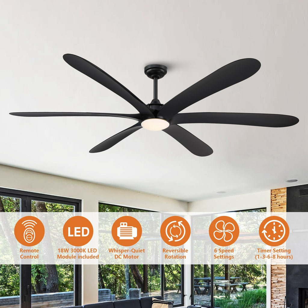 Grand ventilateur de plafond à courant continu à 6 pales en bois flotté de 72 pouces avec lumière et télécommande