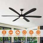 Grand ventilateur de plafond à courant continu à 6 pales en bois flotté de 72 pouces avec lumière et télécommande