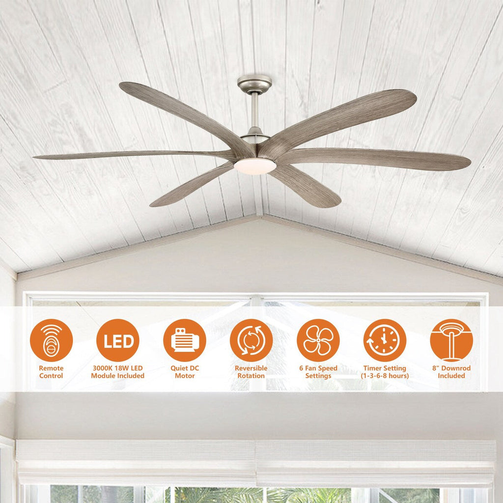 Grand ventilateur de plafond à courant continu à 6 pales en bois flotté de 72 pouces avec lumière et télécommande