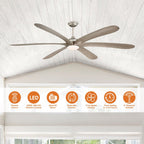 Grand ventilateur de plafond à courant continu à 6 pales en bois flotté de 72 pouces avec lumière et télécommande