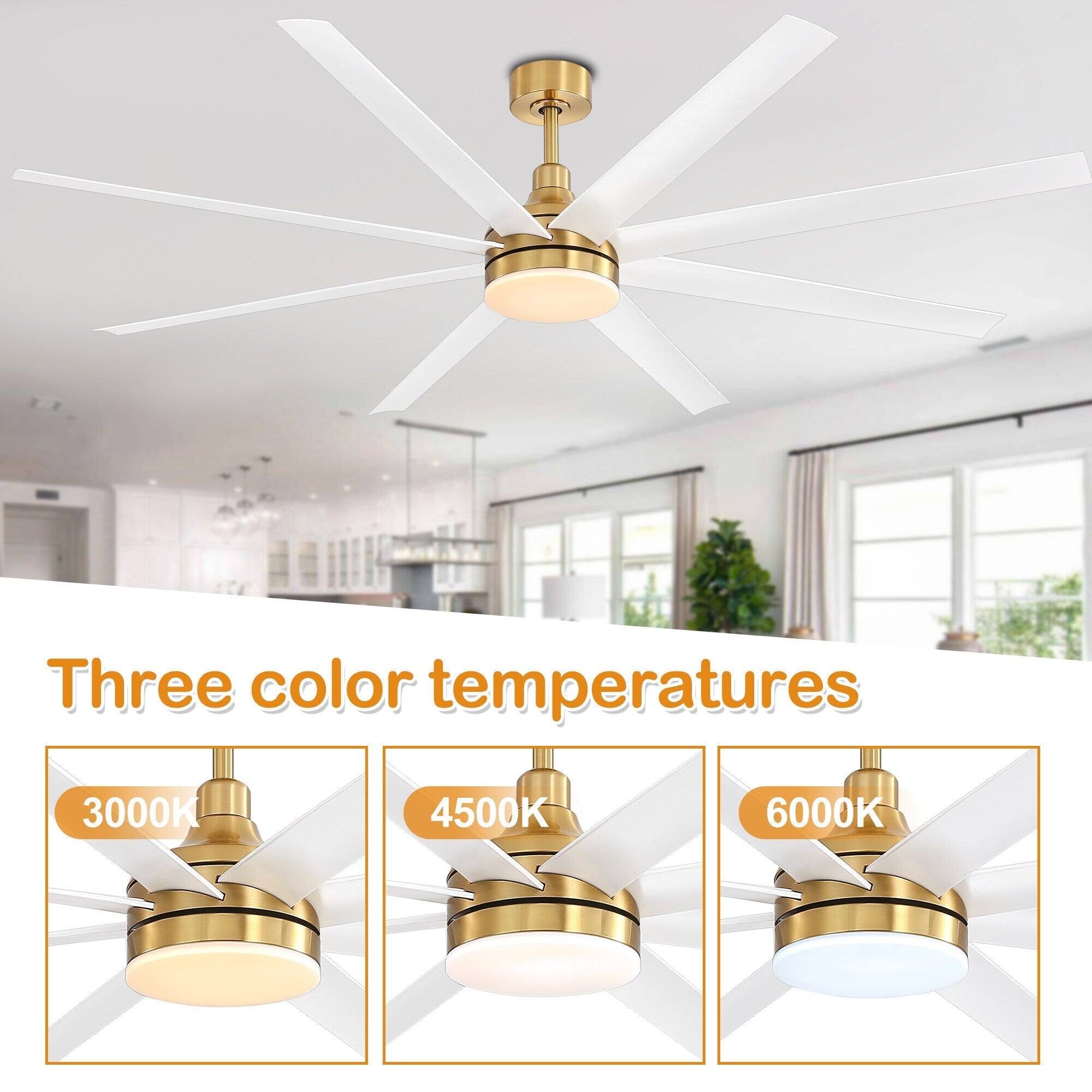 Grand ventilateur de plafond de 72 pouces avec télécommande et éclairage LED - 8 pales